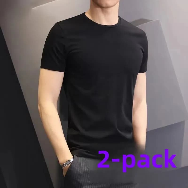 تي شيرت رجالي أبيض نقي، بوليستر، قصير الأكمام، ضيق، مناسب للياقة البدنية، نصف كم، بلون سادة - 2