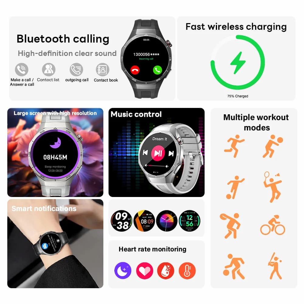 ساعة ذكية جديدة للرجال من LAXASFIT 2026، شاشة AMOLED، مراقب لمعدل ضربات القلب، مكالمات بلوتوث، هدية للعطلات للرجال والنساء - 2