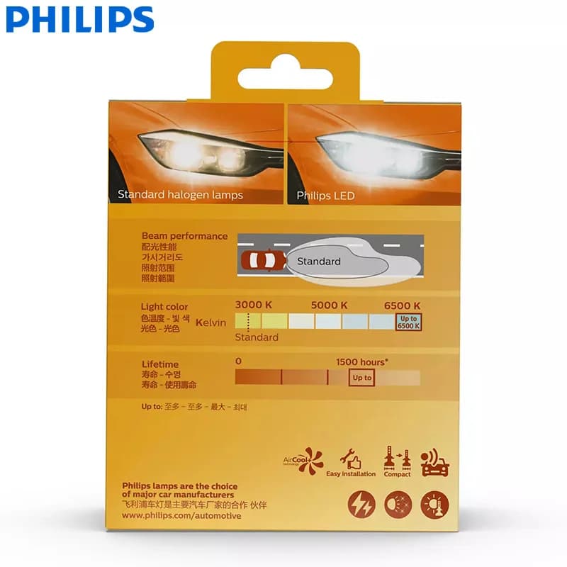 Philips LED H4 9003 Ultinon 3500R High Power 30W 2500LM Car Headlight 6500K White High Lumen Watt LED Lamps P43t LUM11342U3500X2 - 2