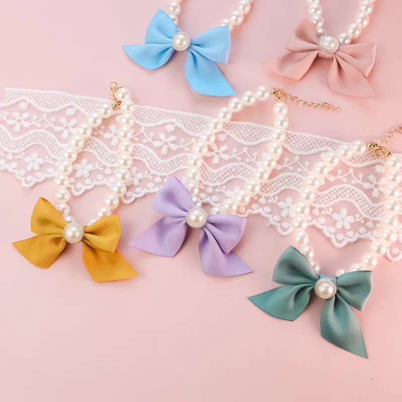 1Pcs New Pet Collar Pearl Bow Necklace Cat Jewelry Cute Collar Puppy Accessories Dog Chain Chihuahua Wedding Jewelry Stuff - 5
