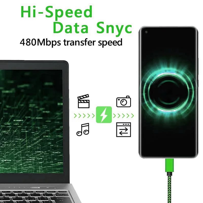 كابل USB من النوع C 2.4A شحن سريع من النايلون المضفر كابل شاحن لملحقات الهاتف المحمول Samsung Huawei Xiaomi Android - 5