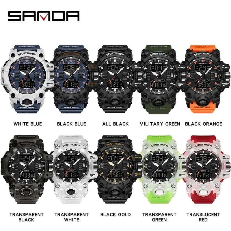 SANDA 6126 Military Man Alarm Stopwatch Quartz Wristwatch Male Digital Clock  Dual Display Men Watches Waterproof Sports Watch - 5