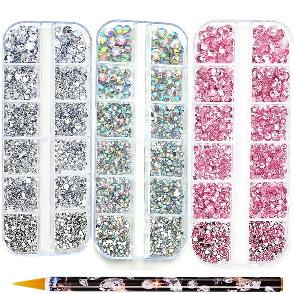 2pcs/Set Nail Art Rhinestones Kit 12Grids Flatback Crystal Clear AB Drills With Pen DIY Manicure Nail Art Decoration Accessories