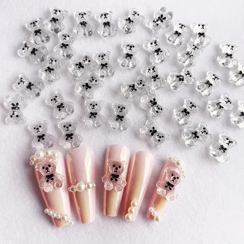 Nail Art Cute Bear Jewelry Metal Frosted Three-Dimensional Candy 3D Cartoon Crown Bear White Cute Nail Charms 네일파츠 - 2