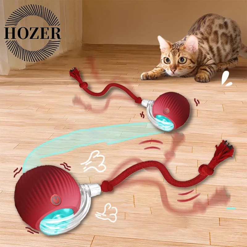 2Pcs Cat Interactive Ball Toys Automatic Rolling Ball Faux Tail Rechargeable Smart Pet Electric Toy Cat Training Imitate Mouse - 2