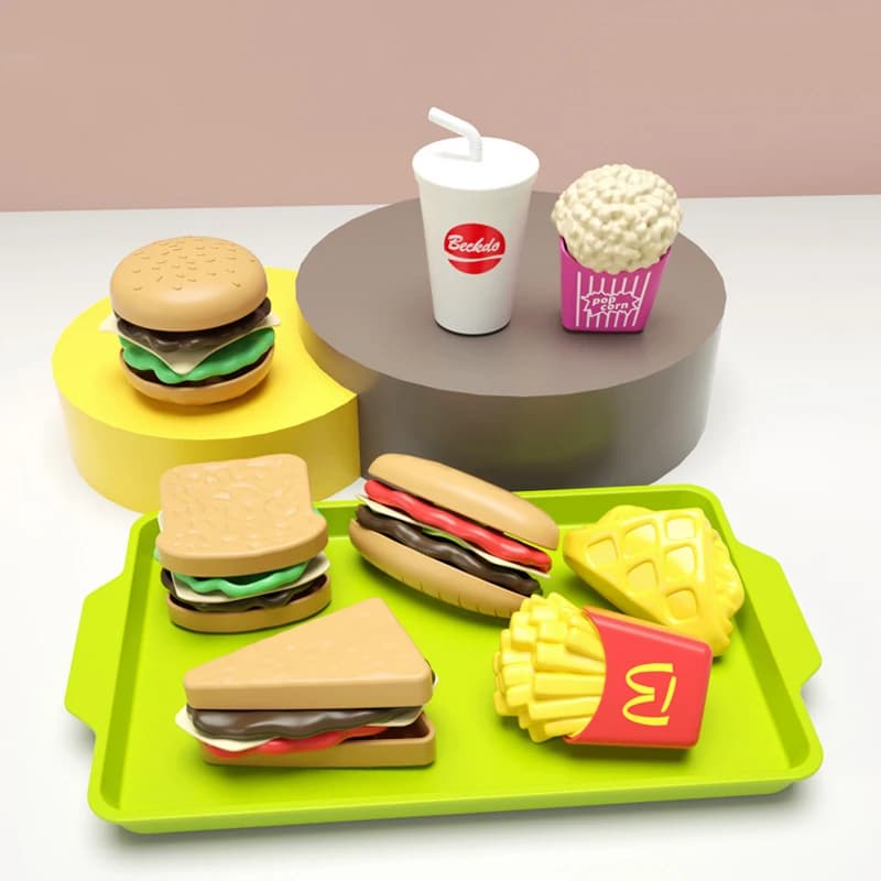 Children Hamburger Pretend Play Cooking Toys Set Mini Simulation Food Kitchen Toys For Girls Sandwich Fries Burger Assembly Game - 2