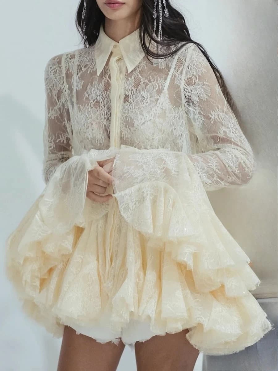 فستان قصير من TWOTWINSTYLE، أكمام طويلة، طية صدر، رقع، فستان مثير للنساء - 2