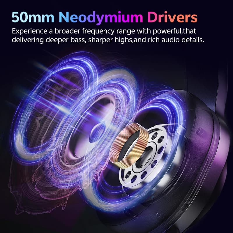 سماعات رأس QCY Heroad V200 فوق الأذن بمحرك 50 ملم وصوت محيطي 7.1 وبلوتوث لاسلكي 6.0 للكمبيوتر واللاب توب وPS4/5 - 2