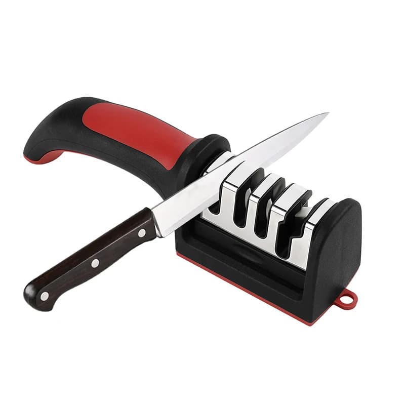 شاحذ سكاكين مطبخ 4 مراحل نظام شحذ من التنجستن/السيراميك شاحذ يدوي مع قاعدة مانعة للانزلاق سكاكين مطبخ - 6