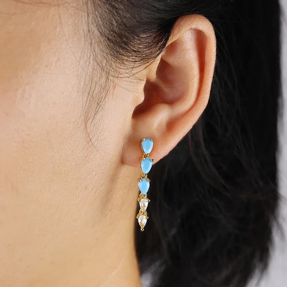 عالية الجودة هندسية الفيروز تشيكوسلوفاكيا معبد القرط هوب قسط الأزرق قطرة استرخى أقراط للنساء مجوهرات الزفاف الفاخرة الفتيات - 5