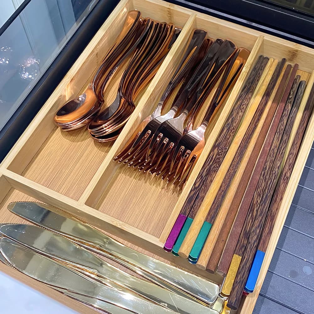 Bamboo Cutlery Divide Storage Trays Rack Neat Elegant Kitchen Drawer Organizer Home Accessories - 3