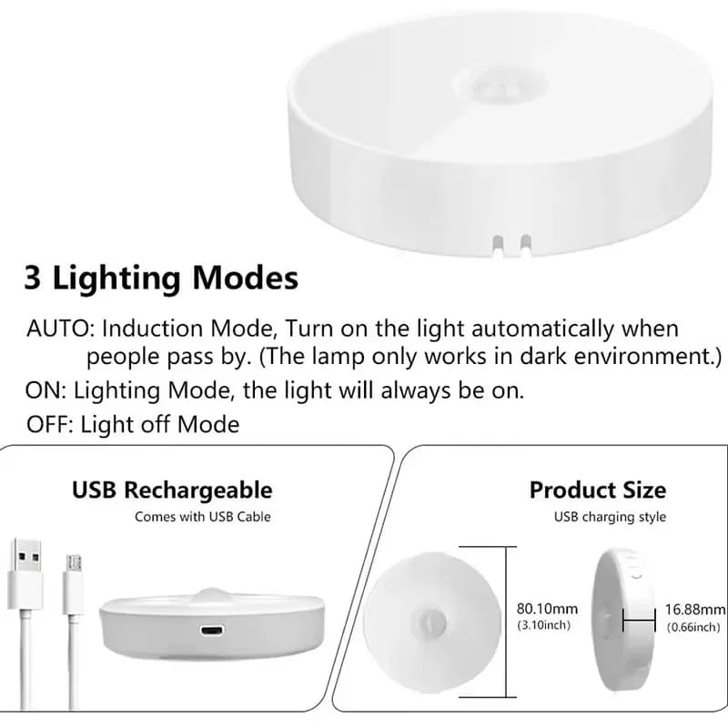 2~6 Pack Motion Sensor LED Night Light USB Rechargeable 3 Color Night Lamp Cabinet Wardrobe Lamp Staircase Wireless Closet Light - 6