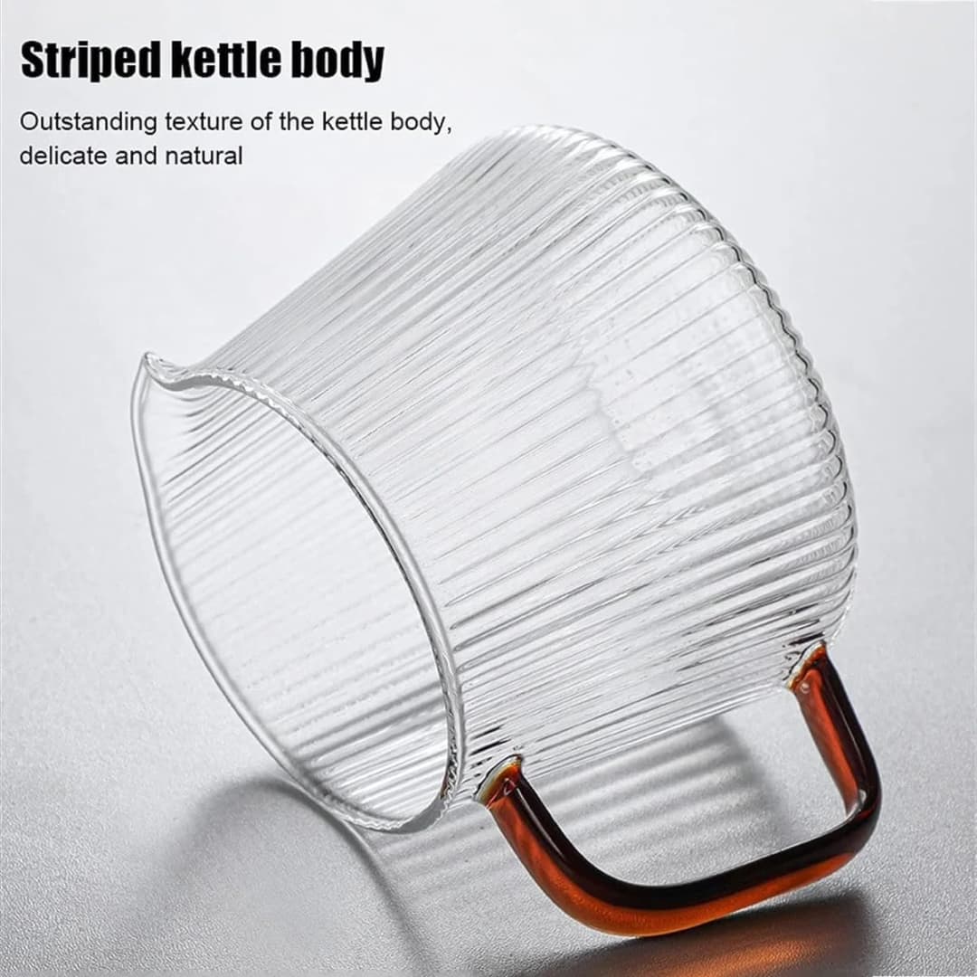 Glass Coffee Server - 400ml/600ml, Vertical Striped Coffee Pot For Pour Over Coffee & Tea, Microwave Safe & Heatproof Glass Body - 6