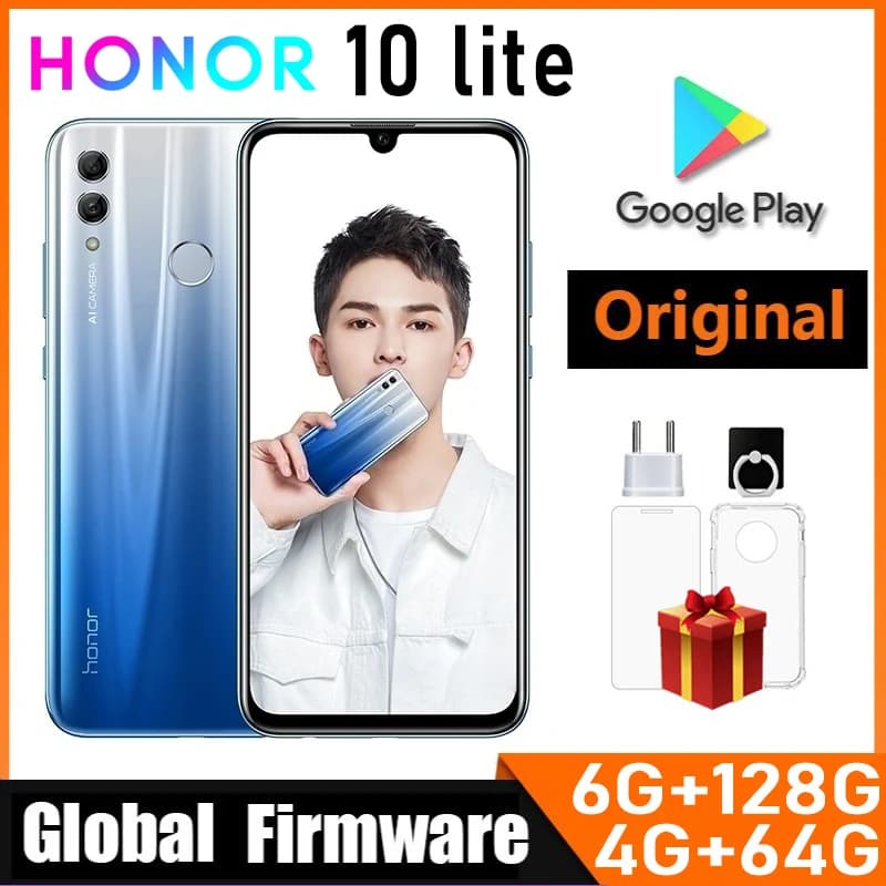 هاتف HONOR 10 Lite ذكي برنامج ثابت عالمي شاشة 6.21 بوصة بطارية 3400 مللي أمبير في الساعة معالج HiSilicon Qilin 710 EMUI 9.0.1 هاتف مستعمل