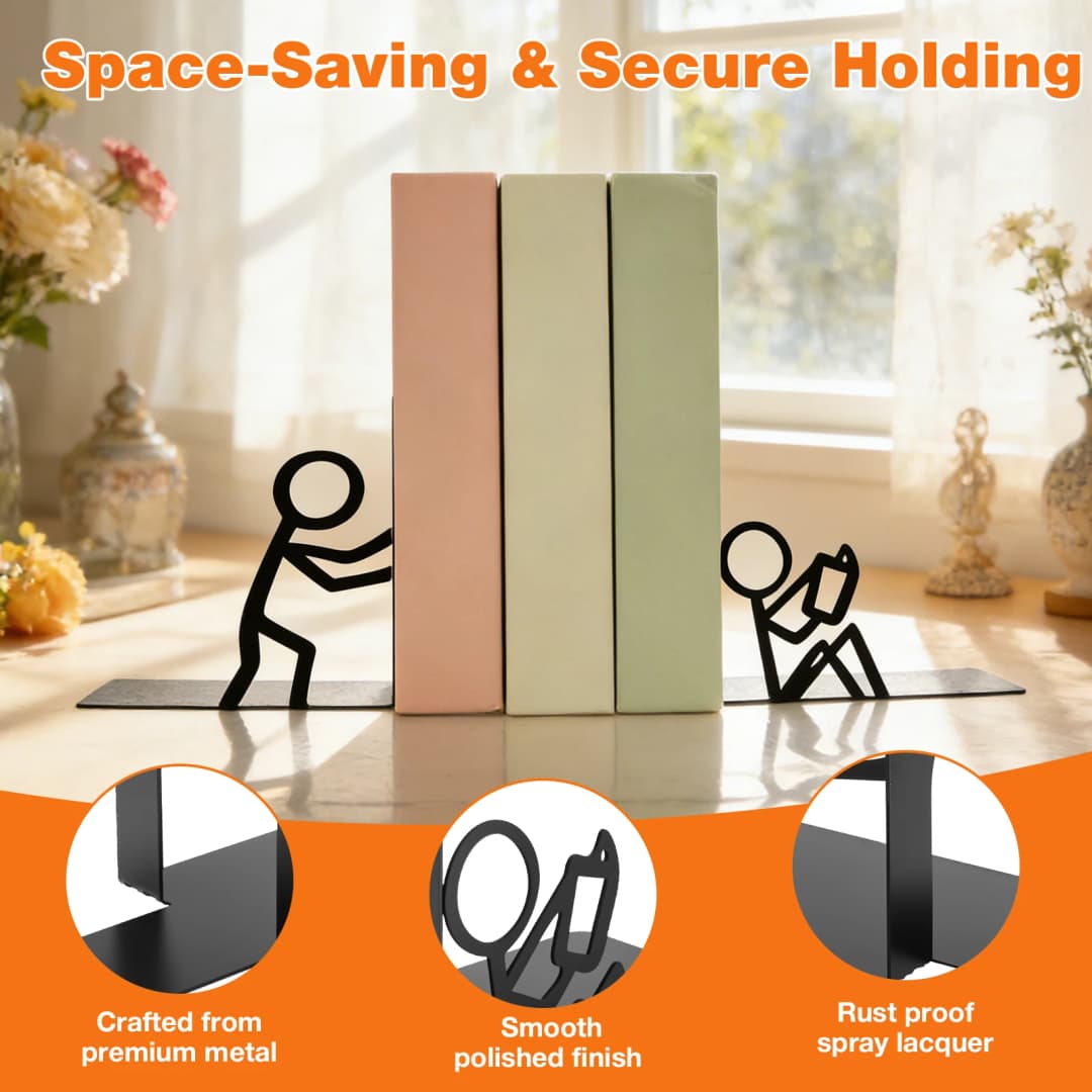 2 قطعة حامل كتب مكتبي معدني، رف تخزين كتب مزخرف، منظم وثائق غير قابل للانزلاق، حامل كتب ثابت - 3