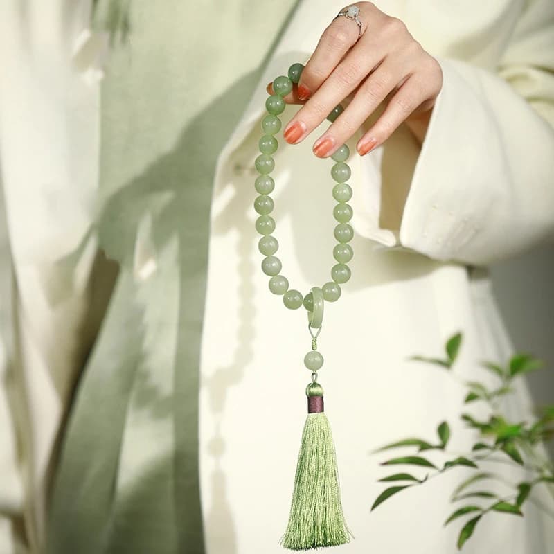 Green Jade Stone 12mm Beads Tassel Bracelet Necklace Tibetan Buddhist Mala Buddha Charm Rosary Yoga Men Woman Jewelry