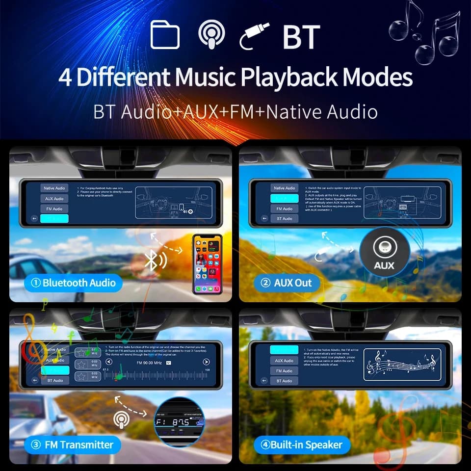 كاميرا لوحة القيادة عالية الدقة 4K مع نظام أندرويد وكاربلاي وواي فاي وبلوتوث وراديو FM ومدخل AUX وكاميرا خلفية اختيارية بدقة 1080 بكسل تدعم نظام تحديد المواقع العالمي وتسجيل فيديو السيارة - 4