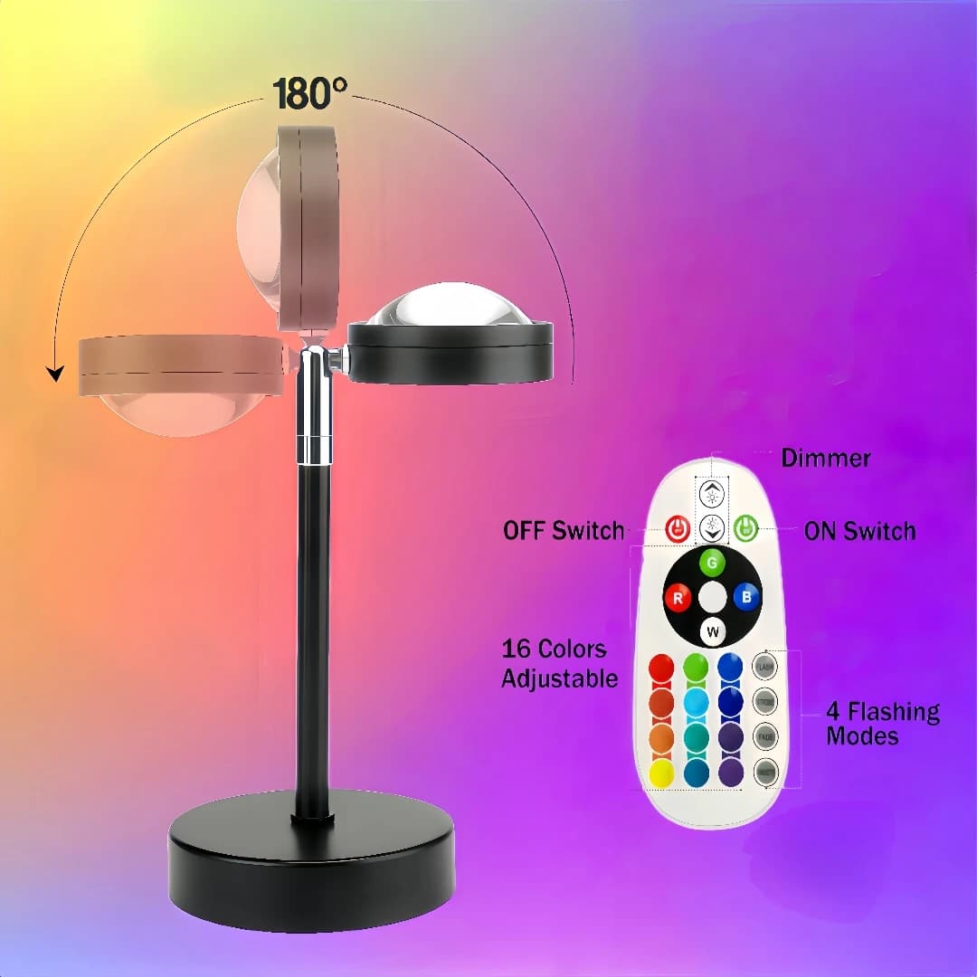 جهاز عرض مصباح غروب الشمس، 16 لونًا متعدد الألوان LED ضوء ليلي متغير، حفلة تصوير سيلفي، ديكور هدايا عيد الميلاد للنساء - 6
