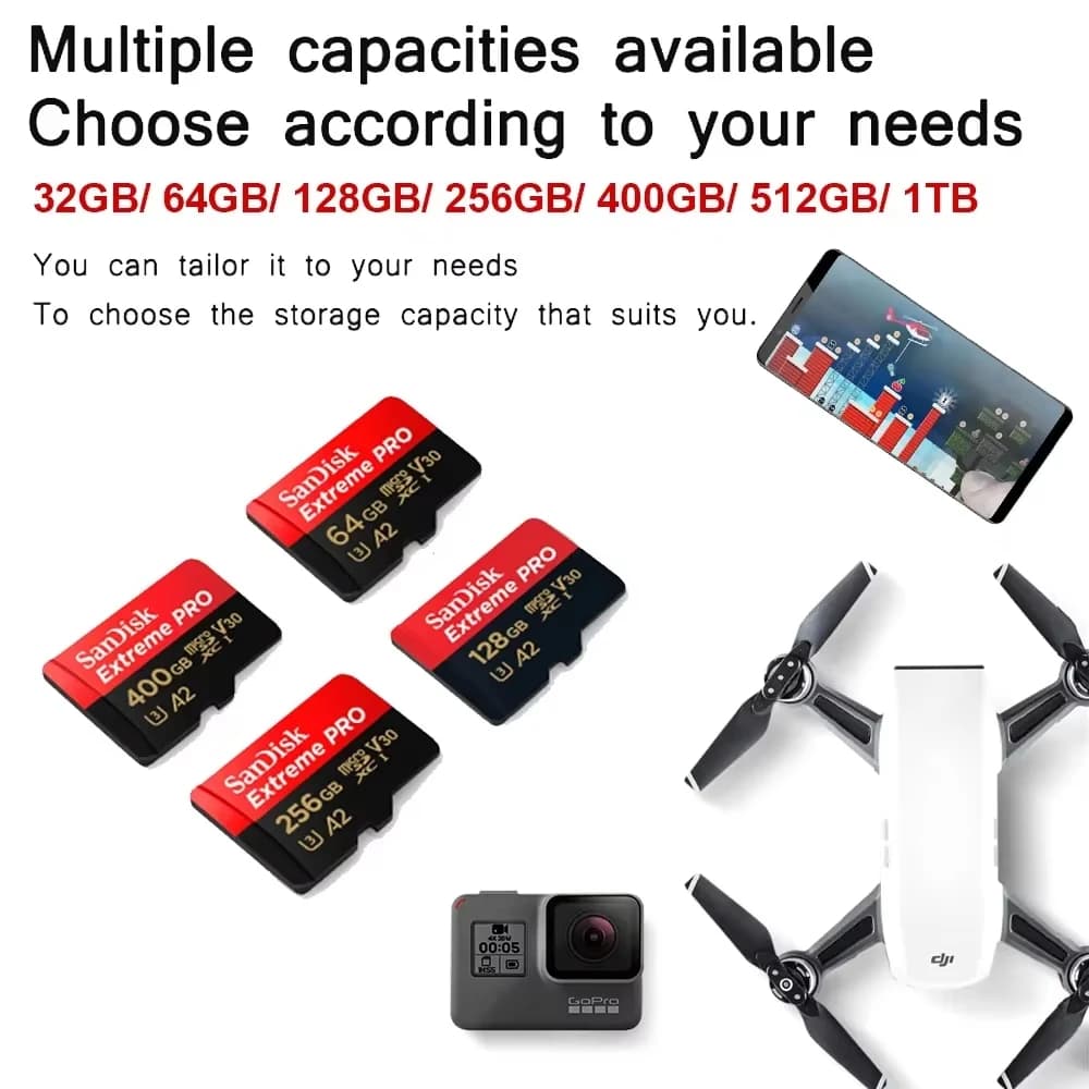 بطاقة ذاكرة SanDisk A2 MicroSD U3 V30 فئة 10 بسرعة قراءة 200 ميجابايت/ثانية بطاقة ذاكرة فلاش TF بسعات 32 جيجابايت/64 جيجابايت/128 جيجابايت/256 جيجابايت/512 جيجابايت - 2