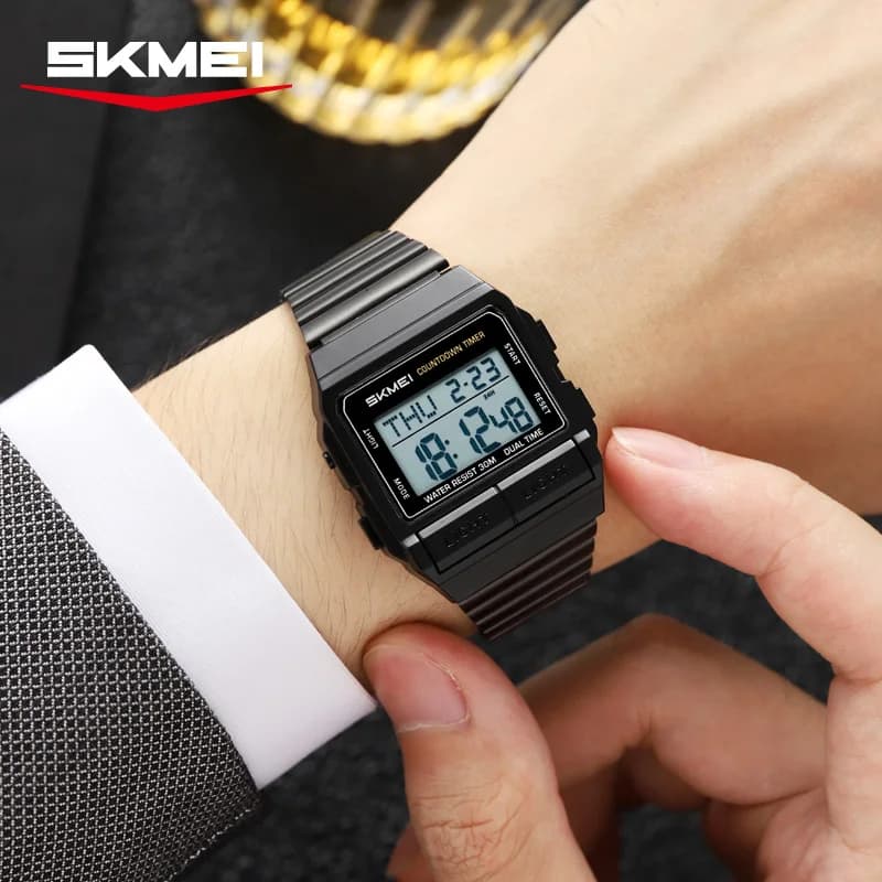 ساعة SKMEI 2475 رياضية جديدة مقاومة للماء رقمية إلكترونية للرجال والنساء عصرية وبسيطة بإضاءة ليلية فاخرة - 6