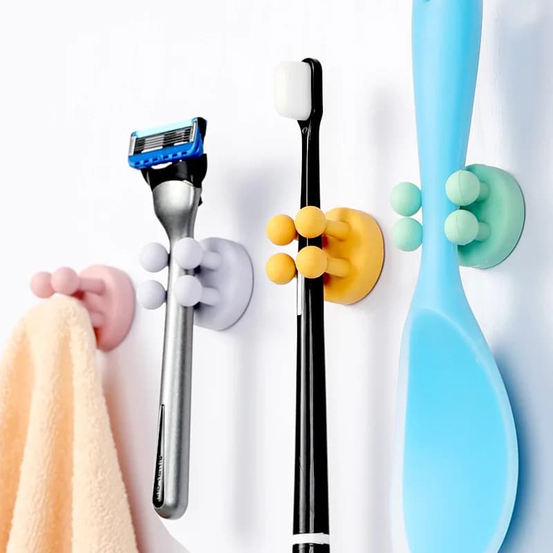 6/1pcs Punch Free Silicone Hook for Bathroom Razor Holder Storage Hook Wall Shaving Shaver Shelf Toothbrush Holders Organization - 2