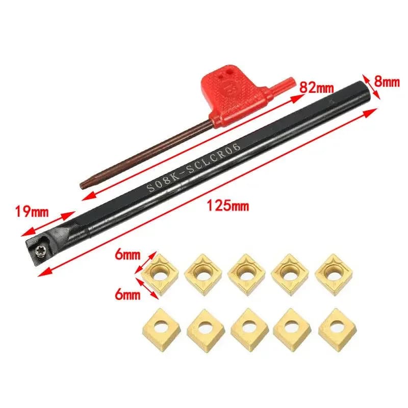 Turning Tools Lathe Boring Bar 8mm S08K-SCLCR06 With 10pcs CCMT060204-HM Inserts And T8 Wrench For Semi-finishing And Finishing - 5