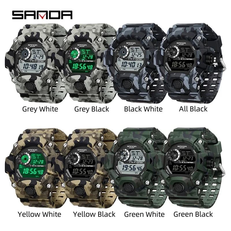 SANDA 2183 Electronic Watch Fashion Military Camo Waterproof Outdoors Sports Digital Display Silicone Strap Wristwatchs for Men - 2