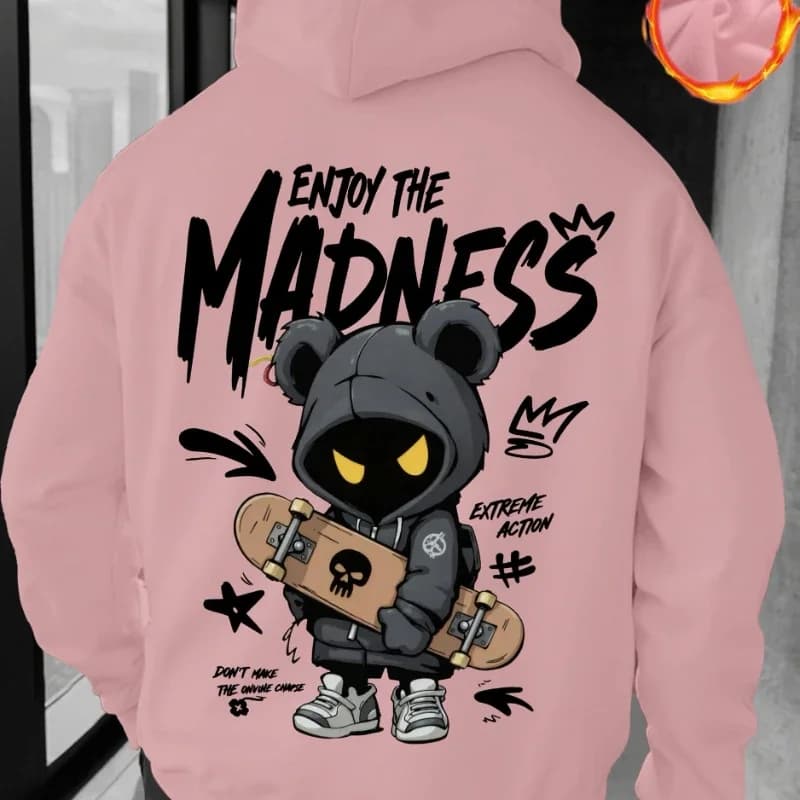 2026Autumn and Winter Men's Casual Street Hooded Sweatshirt-Hand-painted Cartoon HumanFigure Letter Pattern Printed Hooded Shirt - 5