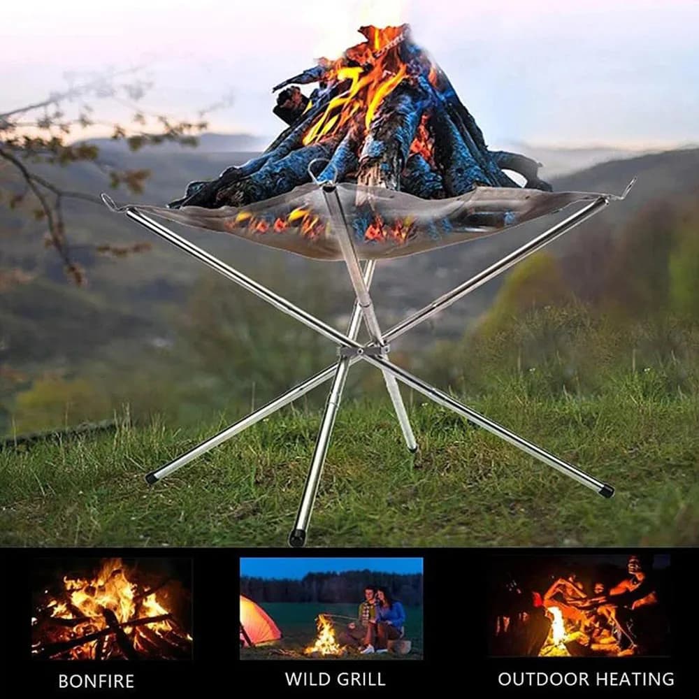 Stainless Steel Outdoor Camping Campfire Fire Rack Foldable Mesh Fire Pit Wood Stove Fire Frame Rack Garden Backyard BBQ Bonfire - 6