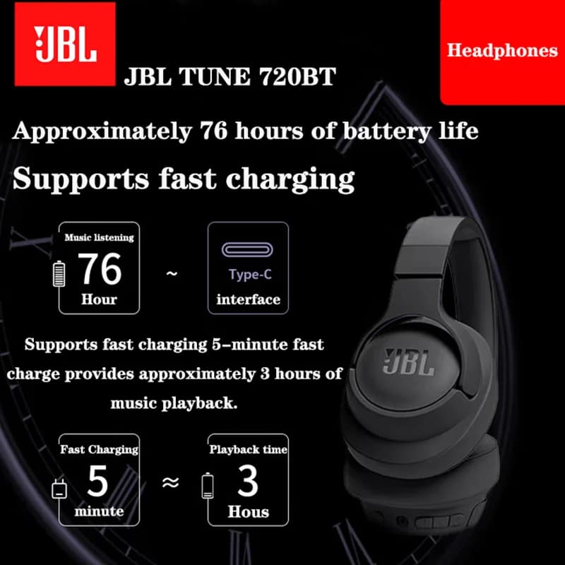 JBL TUNE 720BT سماعات بلوتوث لاسلكية حقيقية فوق الأذن أغطية أذن سيليكون قابلة للطي بعمر بطارية طويل - 6