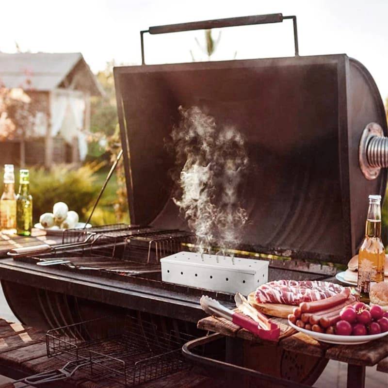 صندوق تدخين من الفولاذ المقاوم للصدأ لرقائق الخشب، مناسب لشوايات الغاز والفحم، ملحقات شواء مثالية مع رقائق خشب التفاح - 5
