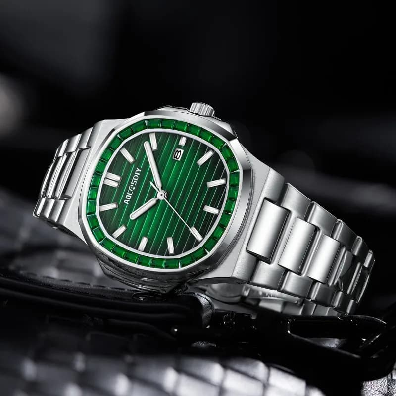 ساعة رجالية جديدة مرصعة بالأحجار الكريستالية أعمال غير رسمية مقاومة للماء تقويم مضيء ساعة كوارتز معصم موضة للرجال - 4