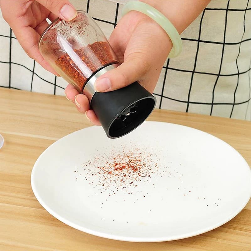 Premium Stainless Steel Pepper Grinder, Durable Glass Body, Adjustable Coarseness Handheld Spice Mill - 2