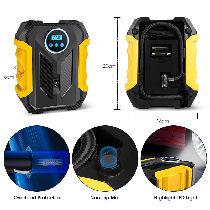 مضخة ضغط هواء محمولة للسيارات من CARSUN، مضخة نفخ إطارات رقمية مع مصباح LED، مضخة ضغط إطارات للسيارات والدراجات النارية - 3