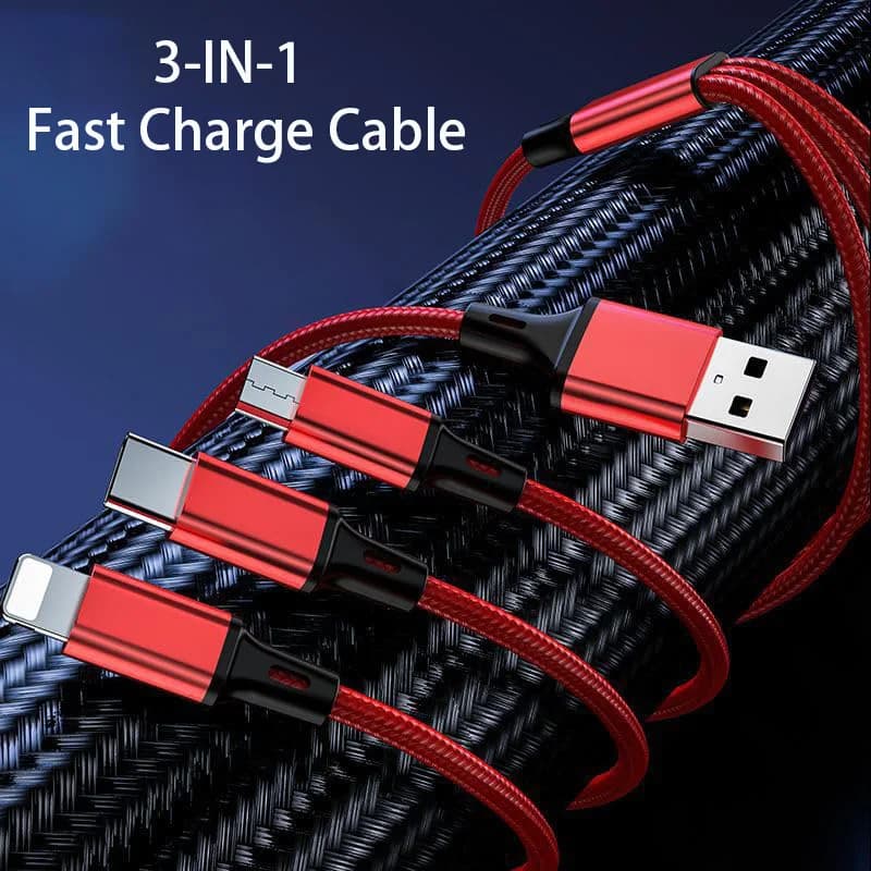 كابل شحن سريع 3 في 1 لهواتف آيفون وشاومي، يو إس بي-سي، مايكرو يو إس بي، سلك شحن يو إس بي متعدد المنافذ بطول 1.2 متر للهواتف والأجهزة اللوحية والأجهزة الأخرى - 2