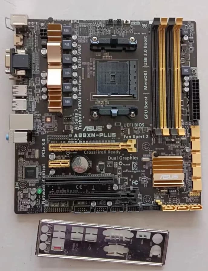 لوحة أم ASUS Socket FM2/FM2+ A88XM-PLUS، تدعم معالجات AMD A10، ذاكرة DDR3 حتى 64 جيجابايت، منفذ PCI-E 3.0، متوافقة مع HDMI، مستعملة - 3