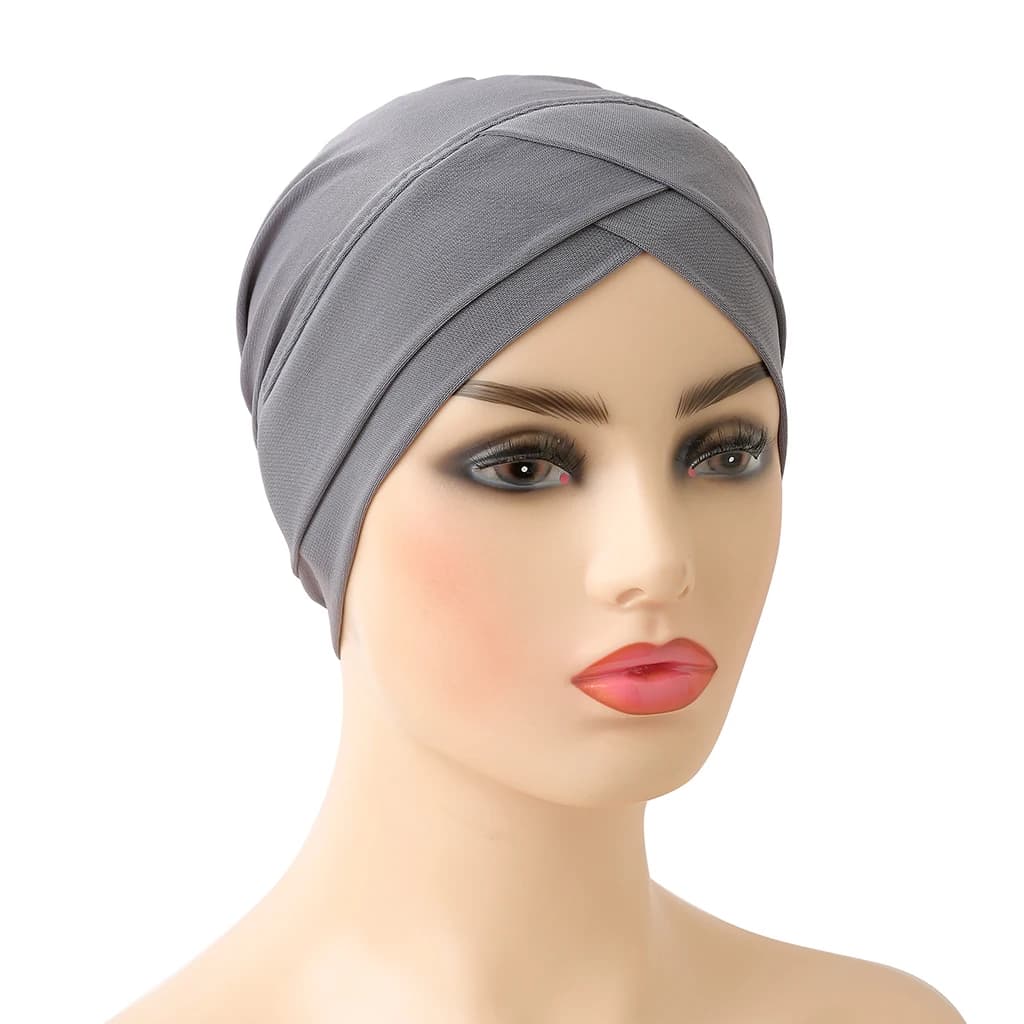 H117 Forehead criss Cross Muslim Turban Pure Color Stretch Inner Hijabs For Caps Ready To Wear Women Head Scarf Under Bonnet - 6