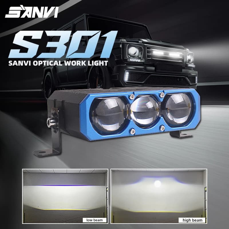 SANVI S301 Projector Grille Light Bar Spotlight Auxiliary Headlights LED Worklight for Sedan Car SUV ATV 4X4 Offroad