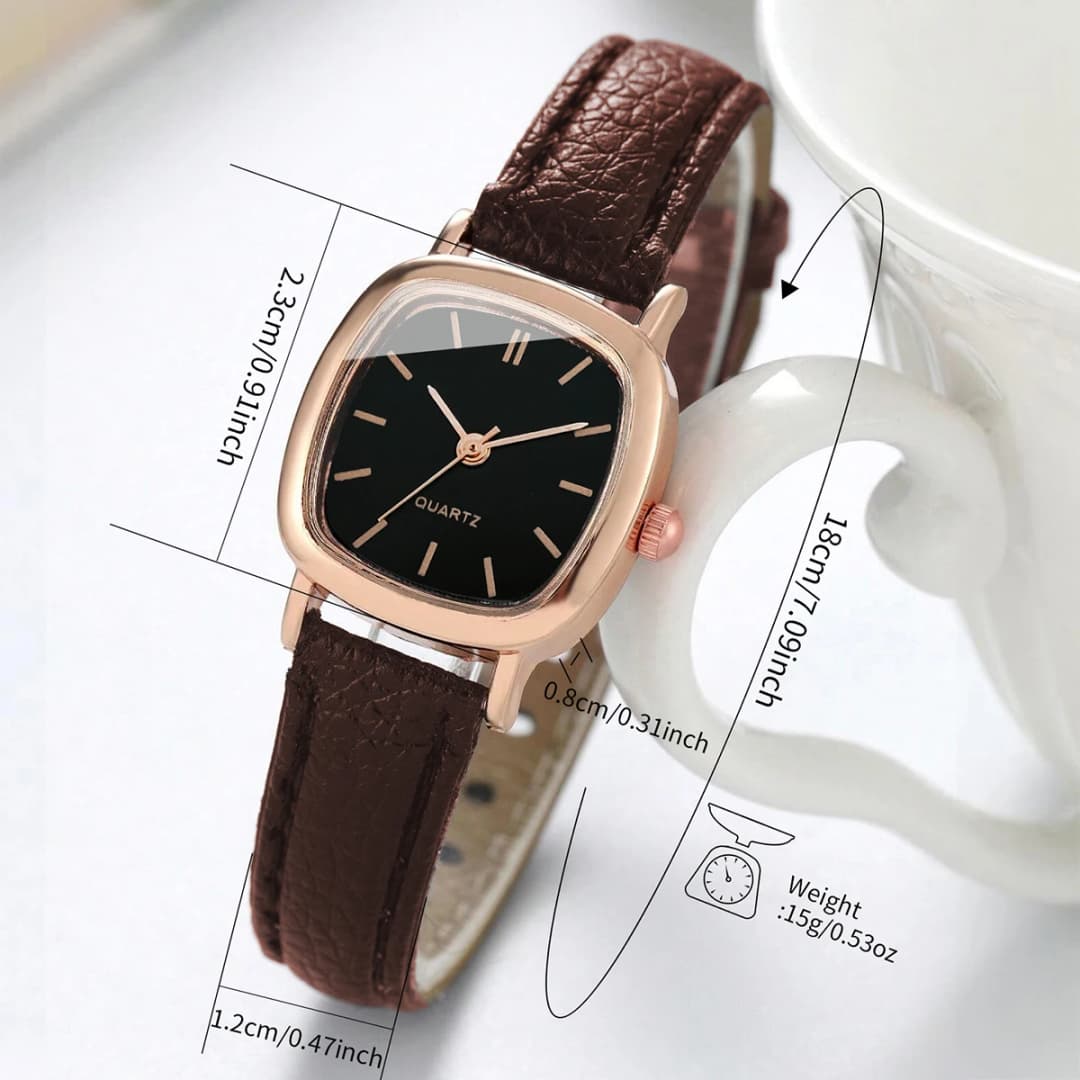 2PCS/Set Fashion Square Women Watch Leather Band Quartz Watches Heart Bracelet Set - 5