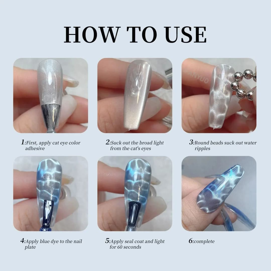 المغناطيسي كرة مستديرة جيل للأظافر البولندية ثلاثية الأبعاد قطاع تأثير مانيكير أدوات الرسم تموج الماء عيون القط المغناطيس الخرز المحيط نمط 10/20 قطعة - 3
