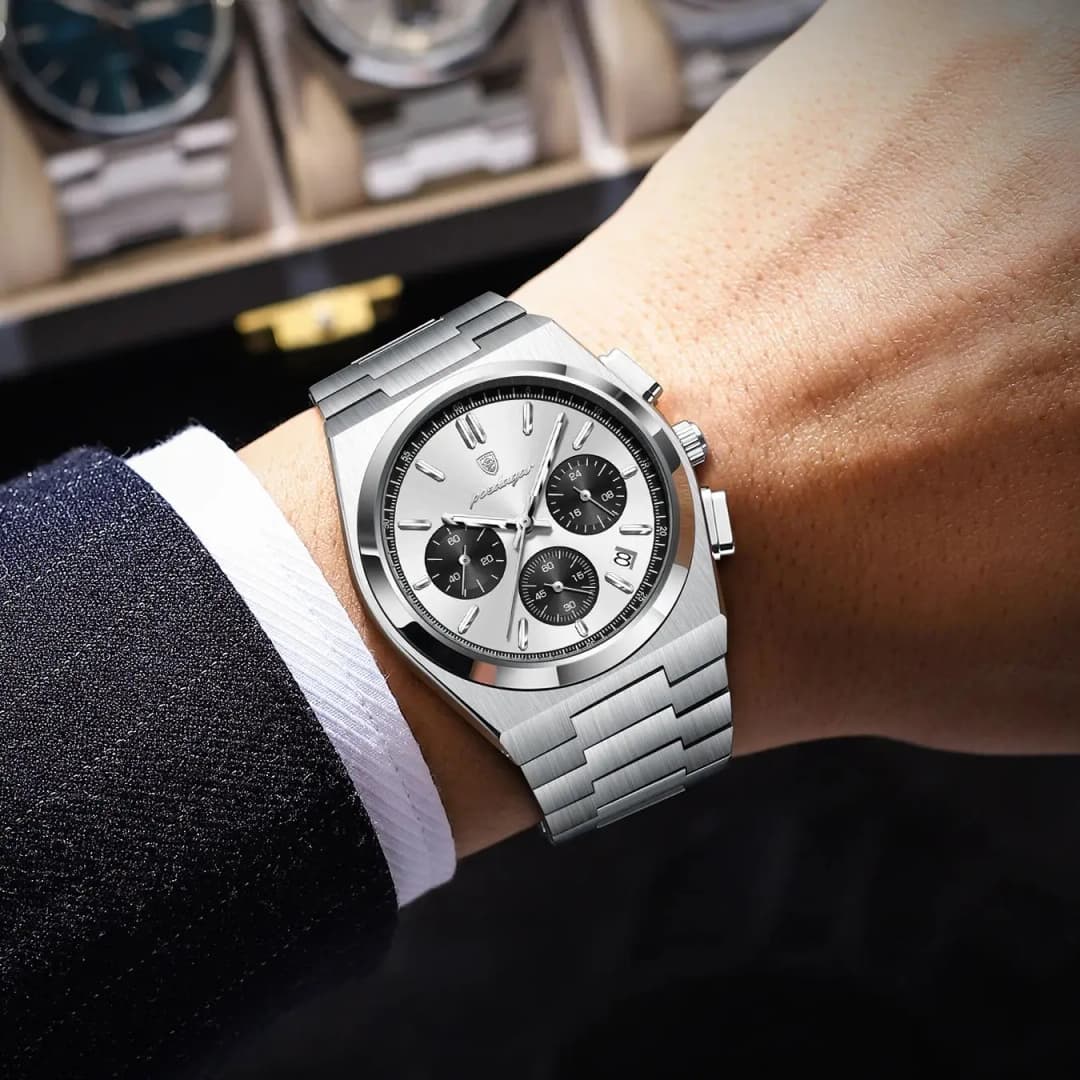 ساعة بويدجار رجالية فاخرة، كرونوغراف مع تاريخ، ستانلس ستيل، كلاسيكية، مقاومة للماء، مضيئة، كوارتز - 5