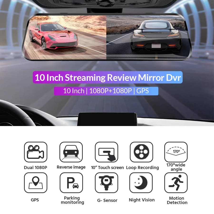 Dashcam Touch 24H Parking Dual Lens Front And Rear View Dash Cam Car Dvr Mirror Camera Video Recorder Black Box Smart Systems - 2