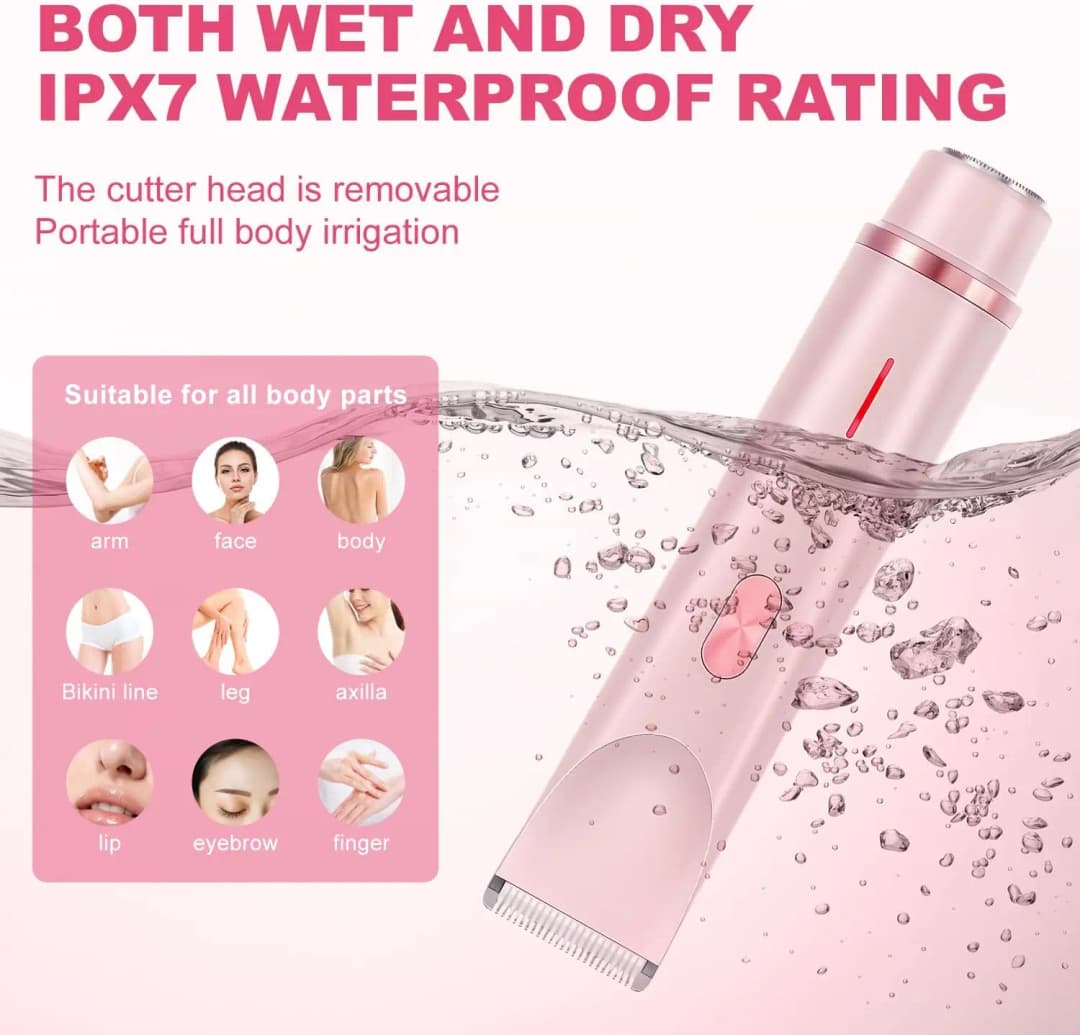 ماكينة حلاقة كهربائية 2 في 1 للنساء، ماكينة حلاقة بلا ألم، مقاومة للماء، ماكينة تشذيب شعر الساقين والبكيني والجسم، مزيل شعر الوجه والشارب للسيدات - 5