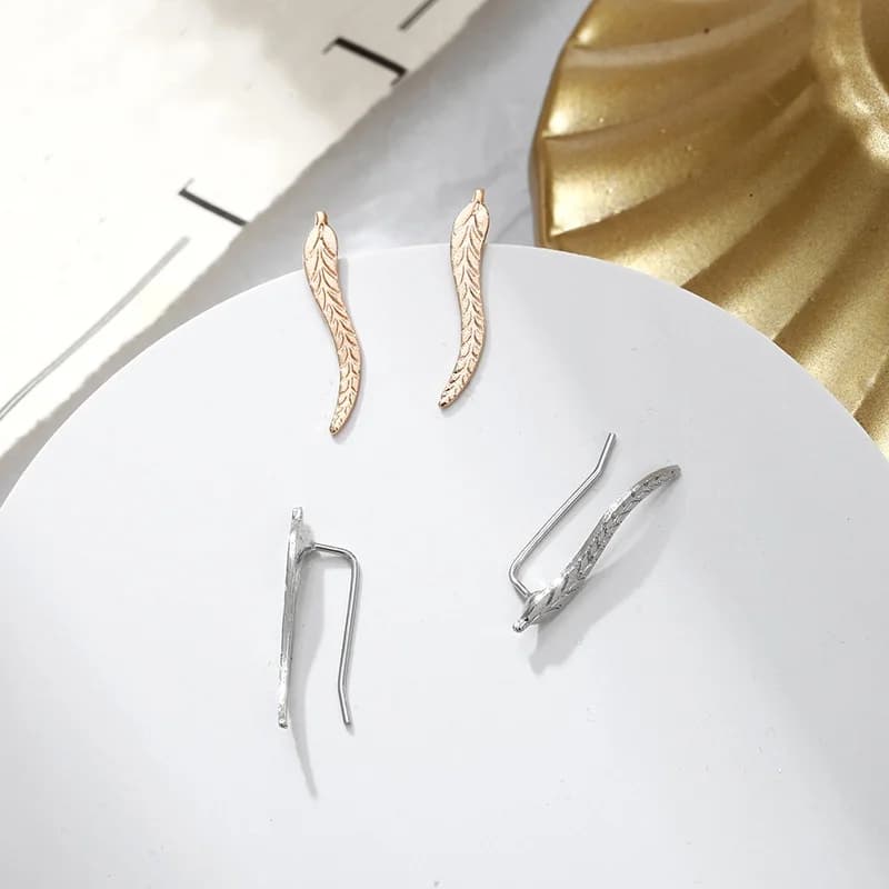 2025 Vintage Jewelry Exquisite Golden Leaf Earrings Modern Beautiful Feather Ear Stud Earrings For Women Brincos Bijoux - 2