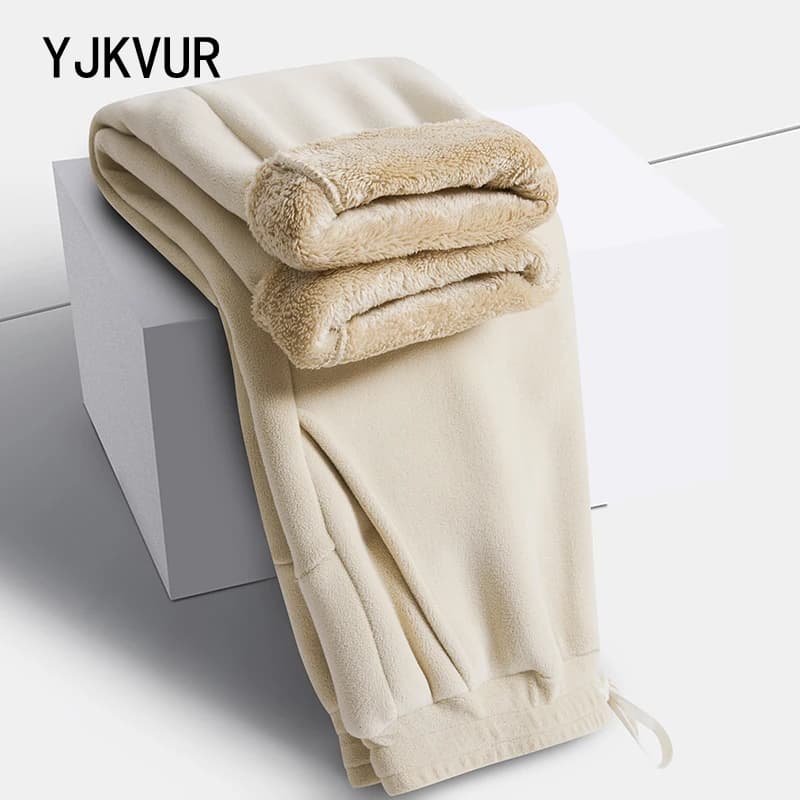 YJKVUR Unisex 2026 Winter New Oversize Pants Men Women Warm Fleece Liner Drawstring Trousers Casual Comfortable Gym Sweatpants