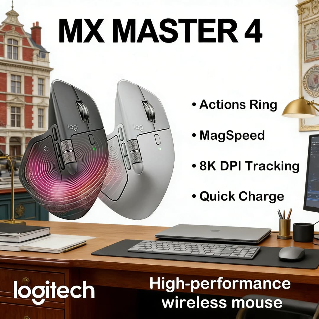 Logitech MX Master 4 Ergonomic Wireless Mouse Darkfield Glass Surface Tracking 70-Day Battery Life+G102/G203/G304/G305/M220/M170