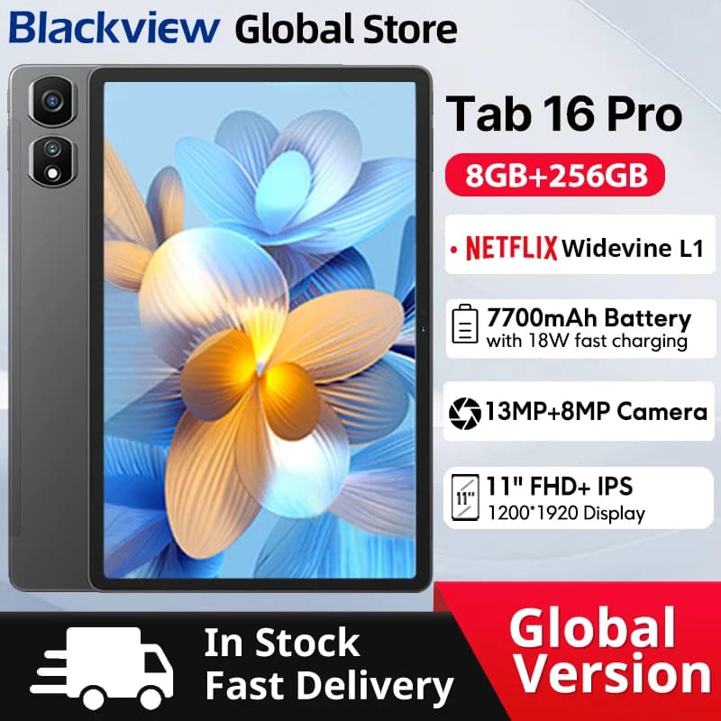 Blackview Tab 16 Pro Tablet 8GB+256GB 11'' FHD+ Display 7700mAh Battery Android 14 Widevine L1 Unisoc T616 Tablet Pad PC