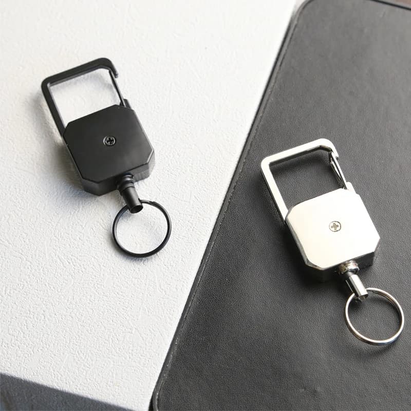 Retractable Key Ring Outdoor Anti-Loss Key Chain D-Shaped Climbing Carabiner Lanyard Easy-Pull Buckle Highly Elastic Key Ring - 2
