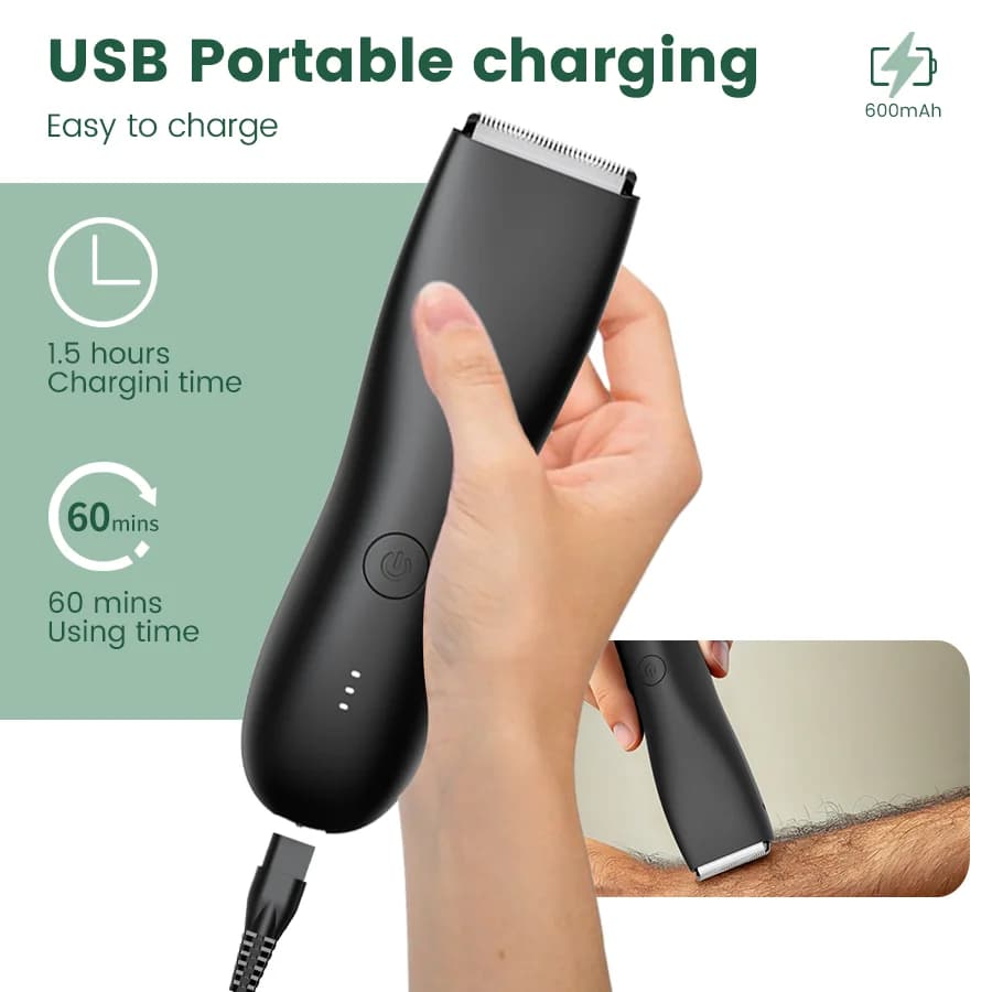 ماكينة حلاقة كهربائية للرجال للمنطقة الحساسة والجسم - مجموعة تشذيب مزدوجة الرأس مقاومة للماء مع إضاءة LED وشفرات فويل - 5