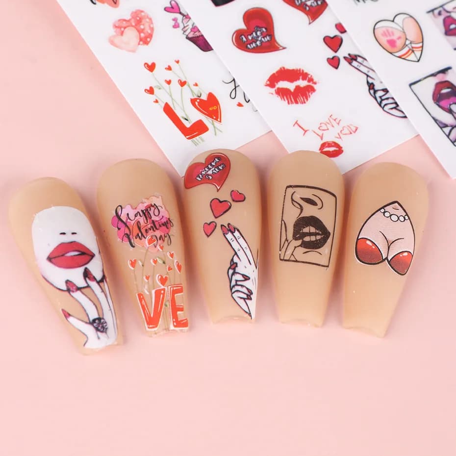 1 قطعة عيد الحب الجديد مسمار الفن صائق ثلاثية الأبعاد القلب أحمر الشفاه مسمار ملصقات مسمار الفن لوازم ملصقات بمادة لاصقة ذاتية الصنع مسمار المنزلق - 4